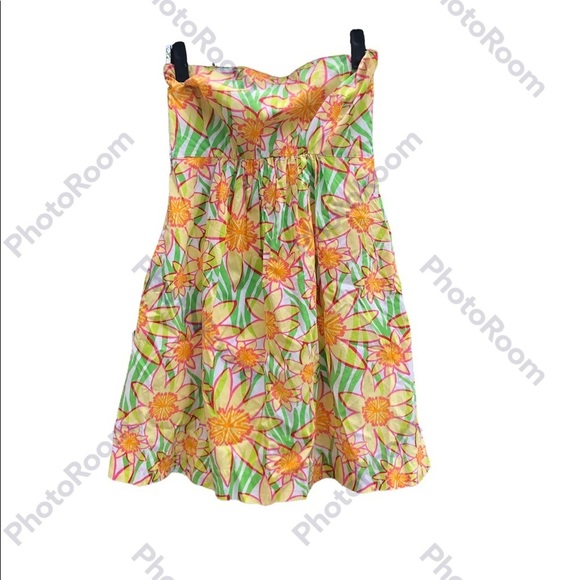 LILLY PULITZER YELLOW FLORAL STRAPLESS DRESS - Picture 1 of 4